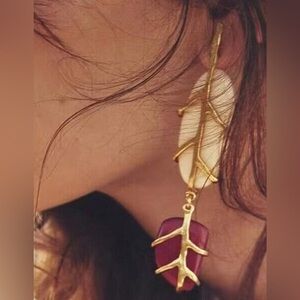 Gold Leaf Branch Drop Earrings